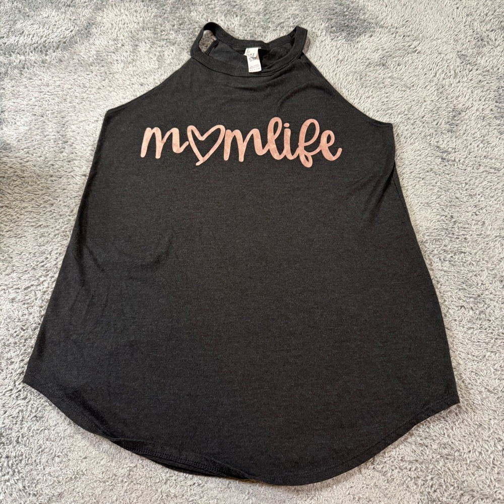 District Womens Perfect Tri Rocker Tank Small Gray Mom Life Graphic Sleeveless